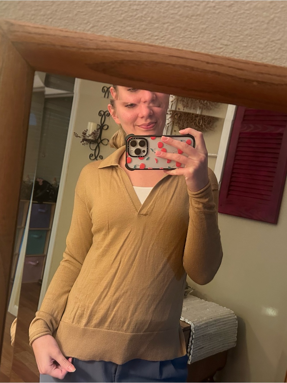 Banana Republic Tan Women's Collared V-Neck Sweater
